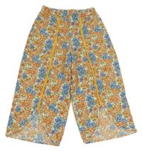 Smetanovo-oranžovo-modré kvetované culottes nohavice LC Wakiki