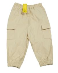 Nové - Béžové šušťákové cargo cuff nohavice Shein