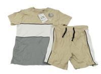 Nové - 2set - Béžovo-bílo-šedé tričko + kraťasy Next