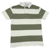 Nové - Kaki-biele pruhované polo tričko Primark