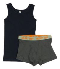 2set - Tmavomodré tílko + tmavosivé boxerky
