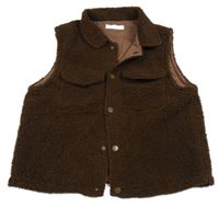 Hnedá huňatá podšitá vesta s vreckami Shein