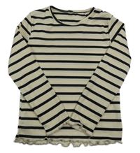 Smetanovo-černé pruhované žebrované triko 