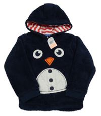 Nové - tmavomodrá chlpatá mikina s tučňákem a kapucňou