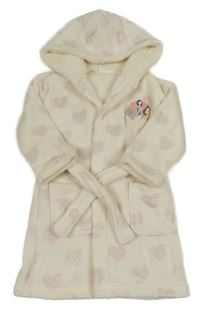 Smetanový plyšový župan se srdíčky a a kapucí M&S