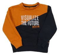 Tmavomodro-oranžová mikina s nápisom we