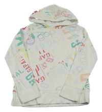 Bílá mikina s barevnými logy a kapucí GAP