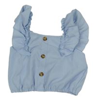 Svetlomodrý crop top s volánikmi shein