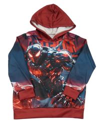 Tmavomodro-červená mikina so Spidermanem a kapucňou