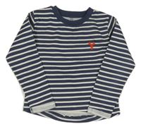 Tmavomodro-biela pruhovaná mikina s výšivkou