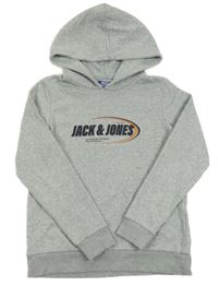Sivá melírovaná mikina s logom a kapucňou Jack & Jones