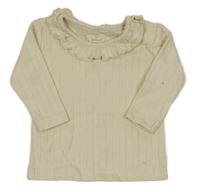 Smetanové žebrované triko s volánkem 