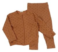 2 set - hnědá vzorovaná propínací lehká mikina + legíny 
