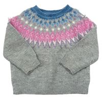 Sivo-ružovo-modrozelený sveter so vzorom F&F