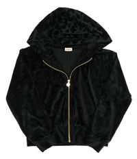 Čierna zamatová prepínaci crop mikina s leopardím vzorom a kapucňou F&F