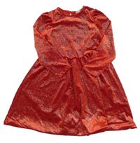 Červené sametové třpytivé šaty Matalan