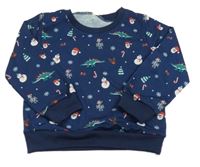 Tmavomodrá vianočná mikina so Santou a diny a robotmi