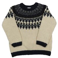 Béžovo tmavomodrý vzorovaný sveter F&F