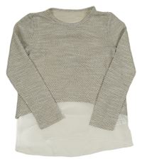 Bielo-sivá vzorovaná trblietavá mikina s šifonem