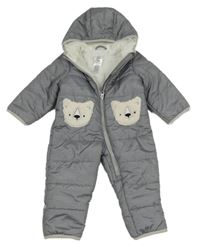 Šedá šusťáková zimní kombinéza s medvídky a kapucí Carter's
