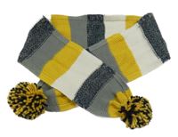 Bílo-šedo-modro-hořčicová šála s bambulemi John Lewis