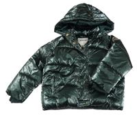 Tmavozelená šušťáková lesklá zimná bunda s kapucňou Minoti