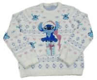 Bielo-modro-ružový chlpatý sveter so Stitchem a norským vzorom Disney