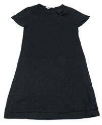 Tmavomodré trblietavé svetrové šaty s mašlou H&M