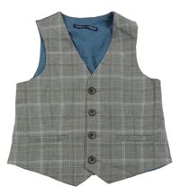 Šedo-bílo-béžová kostkovaná společenská vesta Next