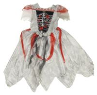 Kockovaným - Bielo-sivo-červené saténové šaty s kostrou a 3D kvety George