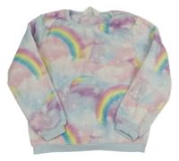 Světlemodro-ružová plyšová mikina s duhami H&M