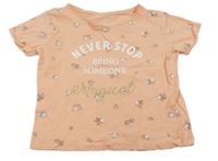 Meruňkové květované tričko s nápisem Primark