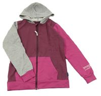 Šedo-vínovo-fuchsiová propínací mikina s kapucí Fitz