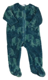 Tmavomodro-zelený plyšový overal se slony Next