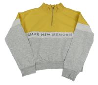 Žluto-bílo-šedá crop mikina s nápisy H&M
