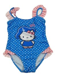 Modro-bílo-růžové puntíkaté jednodílné plavky s Hello Kitty C&A