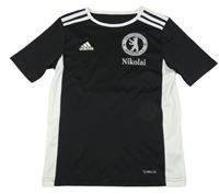 Černo-bílé sportovní tričko s logem a nápisy Adidas