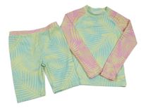 2set - Neonově žluto-modro-růžové UV triko s listy + kraťasy Dunnes