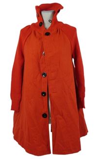 Dámský červený flaušový kabát s pletenými rukávy 