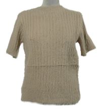 Dámský béžový žebrovaný chlupatý svetr s krátkými rukávy New Look 