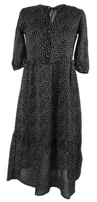 Dámské černé puntíkované šifonové midi šaty Boohoo 