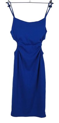 Dámské safírové žebrované šaty s průstřihy 