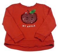 Červená mikina s jablíčkem z flitrů H&M