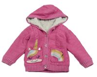 Růžový zateplený propínací svetr s jednorožcem Nutmeg