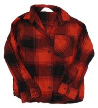 Červeno-čierna kockovaná flanelová košeľa H&M