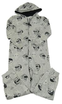 Světlešedá tepláková kombinéna s lebkami a kapucí George