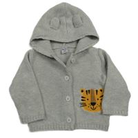 Světlešedý propínací svetr s tygrem a kapucí Dopodopo