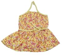 Žlutý zavazovací top s květinami a motýlky 