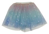 Modro-ružovo-strieborná tylová sukňa s hviezdičkami