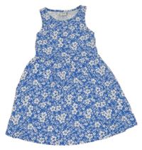 Bielo-modré bavlnené kvetované šaty